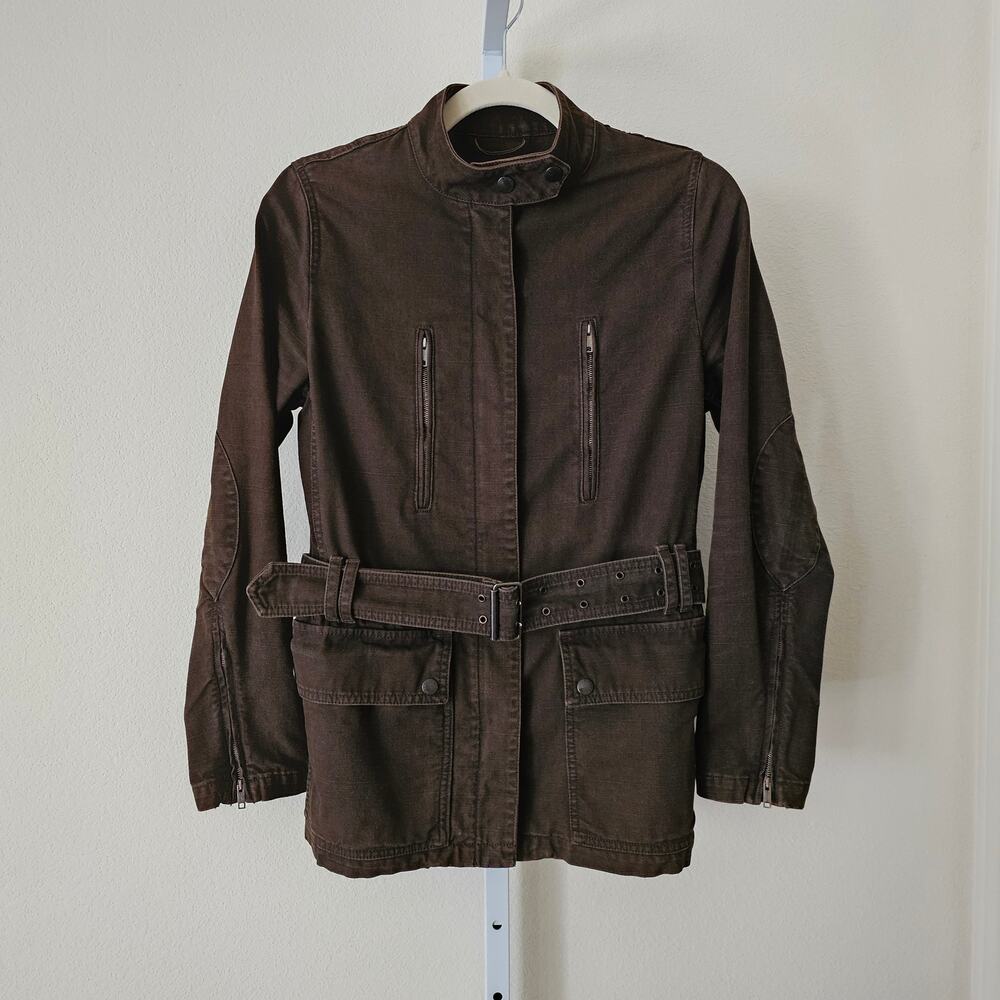 BURBERRY LONDON Women's Brown Cotton Belted Long Sleeve Military Jacket Sz 4